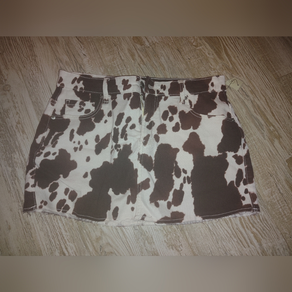 No Boundaries Brown and White Mini Skirt